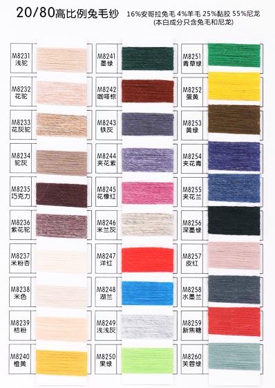 خيوط شعر أرنب عالية النسبة 1/16 نانومتر 16 ٪ أنجورا 4 ٪ صوف 25 ٪ فيسكوز 55 ٪ نايلون/30 ٪ أنجورا 60 ٪ نايلون 10 ٪ فيسكوز