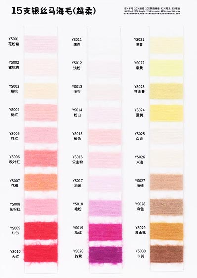 موهير فضي 15 نانومتر (فائق النعومة) 15 ٪ صوف 20 ٪ أكريليك 20 ٪ بوليستر 42 ٪ نايلون 3 ٪ لوريكس