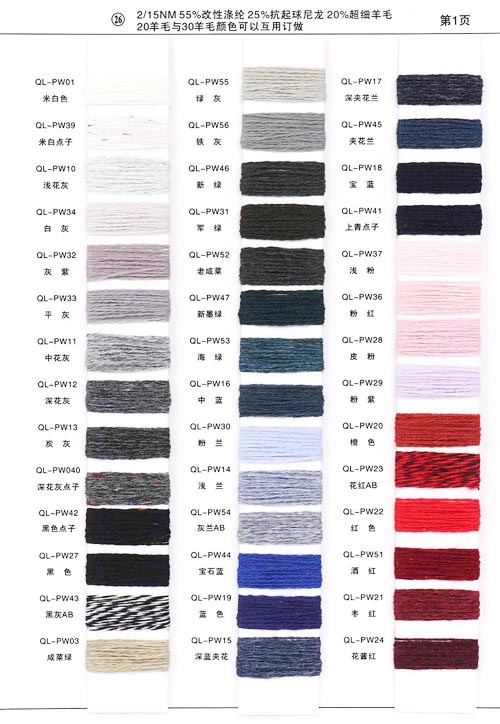 2/15NM 55% modifierad polyester 25% Nylon 20% ull