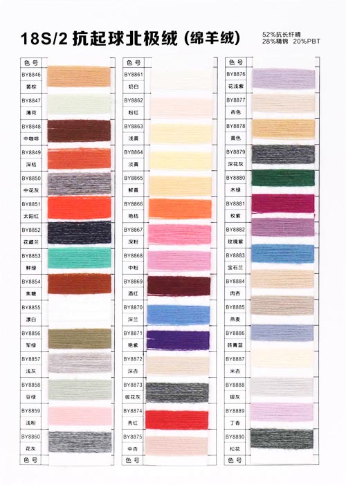 2/18S 52% Långfiberbeständig akryl 28% fin nylon 20% PBT
