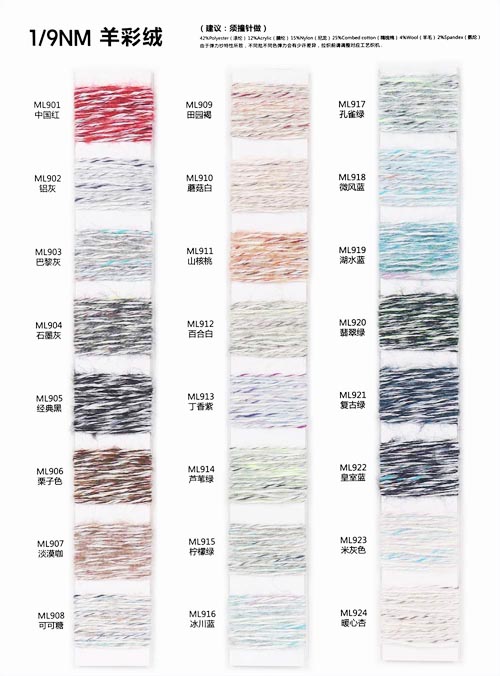 1/9NM 42% Polyester 12% Acryl 15% Nylon 25% Gekämmt Koteng 4% Woll 2% Spandex